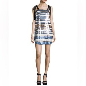 VERONICA BEARD Abril Striped Sequin Cocktail Dress w/ Ribbon Ties Size 8